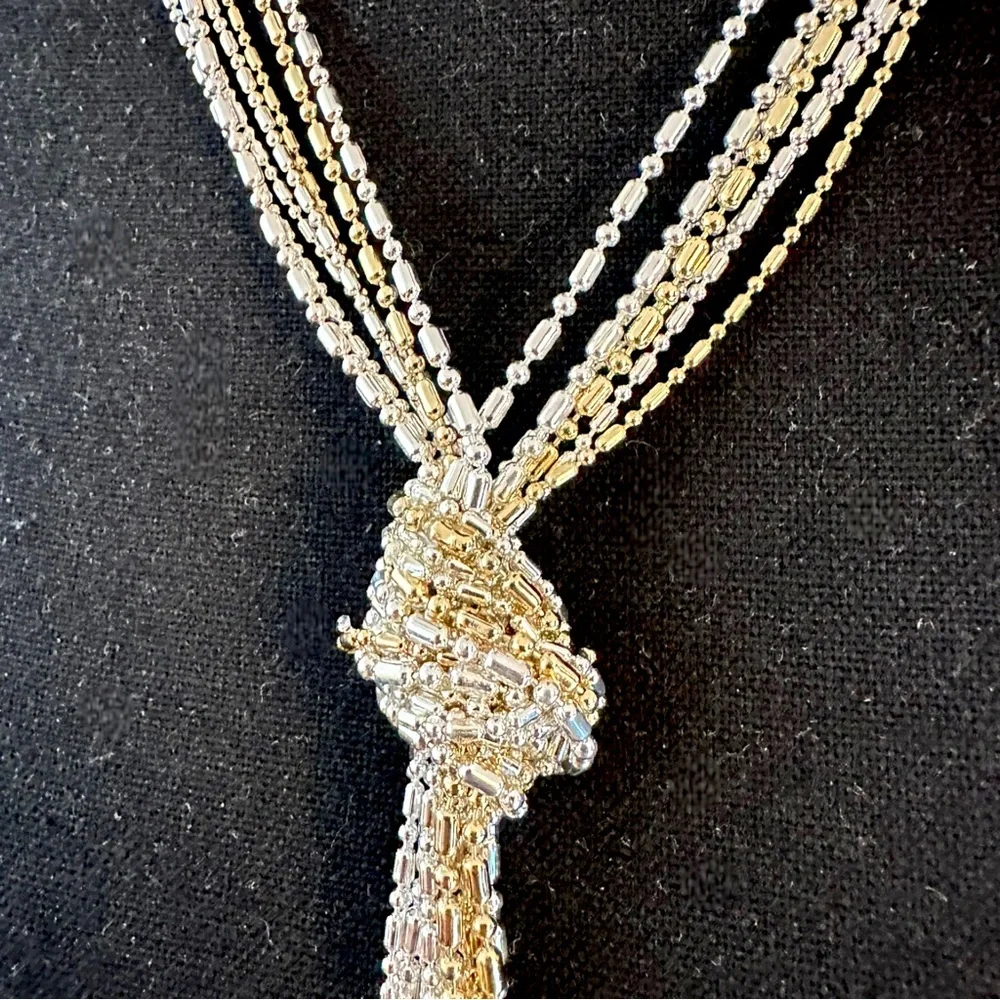 Silver & Gold Knotted Tassel Necklace Dot & Dash Chain Knot Necklace